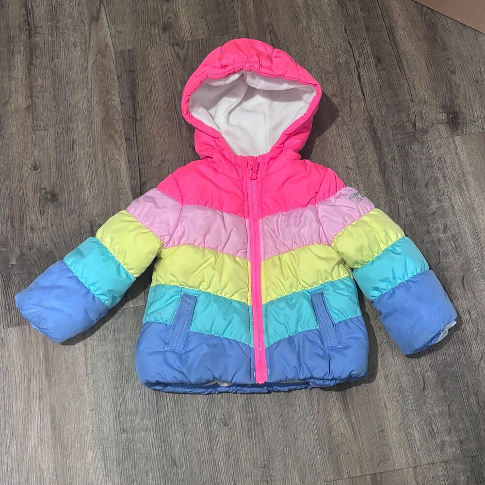 OshKosh Bgosh Toddler Girls Rainbow Colorblock Puffer Jacket 2T Hooded